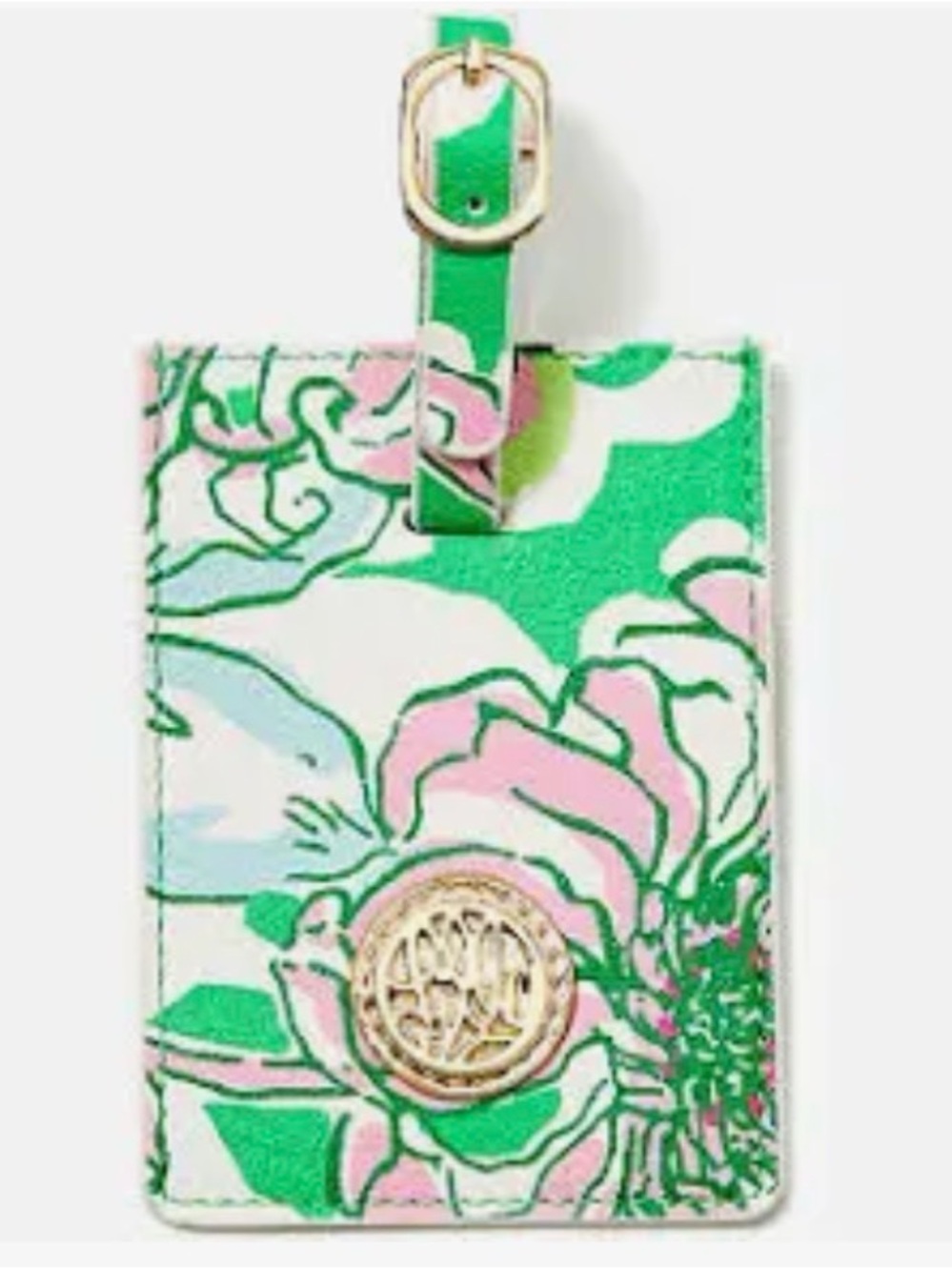 Lilly Pulitzer Floral Card Holder with Gold Emblem - Green & Pink